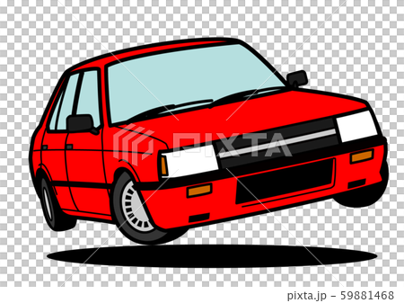 国産セダン　ジャンプ　赤系　自動車イラスト 59881468