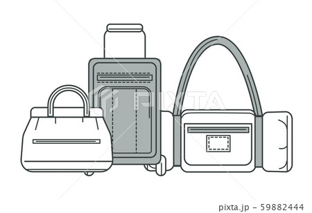 Baggage or luggage, suitcase and sport bag or valise isolated line icon Baggage or luggage, suitcase and sport bag or valise isolated line icon 59882444