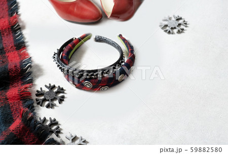 Woman Accessories shoes and headband for new years eve top view, flat lay 59882580