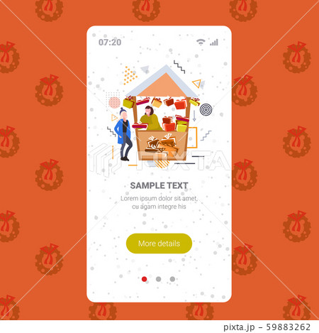 woman buying present box in gifts stall with female seller christmas market winter fair concept 59883262