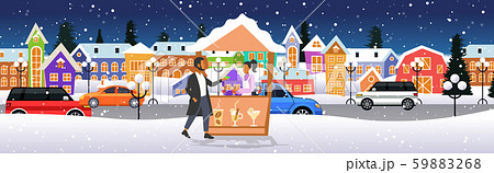 man buying mulled wine in hot drinks stall with female seller christmas market winter fair concept 59883268
