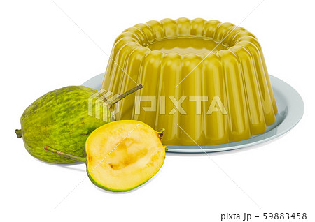 Feijoa Jelly on a plate with feijoas, 3D rendering Feijoa Jelly on a plate with feijoas, 3D rendering 59883458