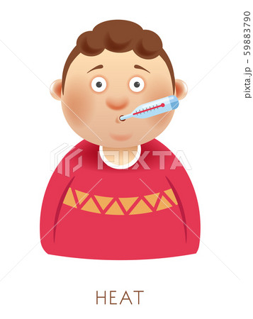 Fever or heat, boy with thermometer, cold symptom, isolated child Fever or heat, boy with thermometer, cold symptom, isolated child 59883790
