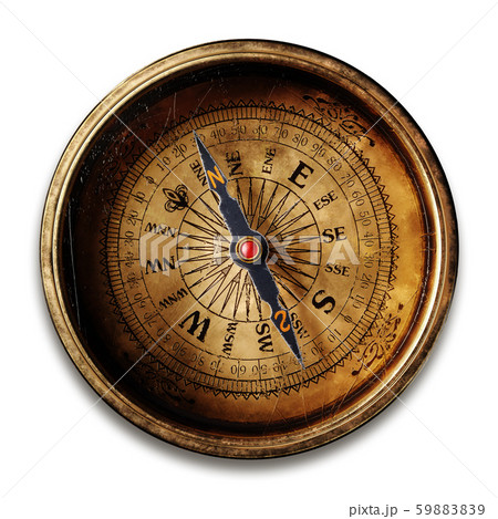 Vintage brass compass isolated on white background - Stock Illustration  [59883839] - PIXTA