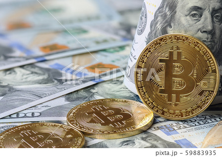 Bitcoin dollar exchange. Golden bitcoin coins. Bitcoin dollar exchange. Golden bitcoin coins. 59883935