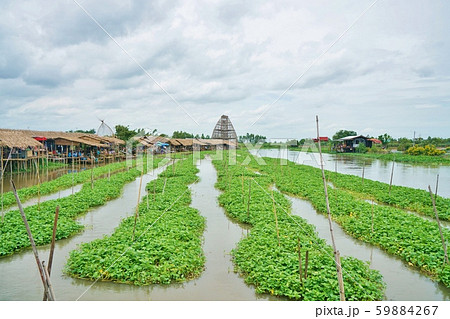 タイ王国スパンブリ―県にあるサパーンコーン水上マーケットの風景 タイ王国スパンブリ―県にあるサパーンコーン水上マーケットの風景 59884267