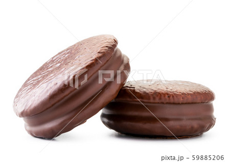 Two cookies in chocolate choco pie closeup on a 59885206