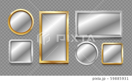 Realistic 3d Detailed Mirror with Silver and Golden Frame Set. Vector 59885931