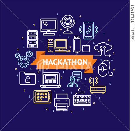 Hackathon Signs Round Design Template Thin Line Icon Concept. Vector 59885933