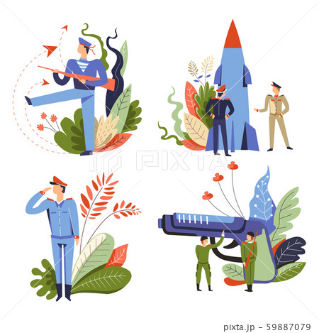 Army recruitment and military service isolated icons, country defense 59887079