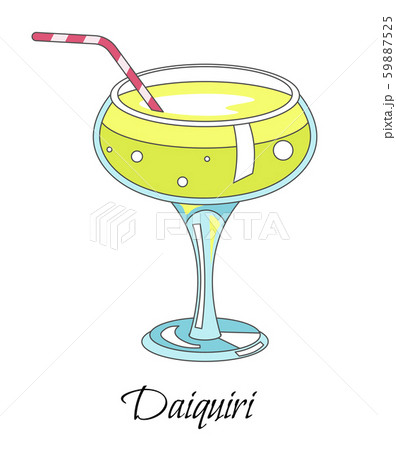 Bar cocktail, daiquiri drink with straw in glass, isolated icon 59887525