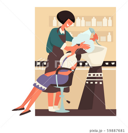 Hairdresser washing hair to girl client in beauty salon 59887681