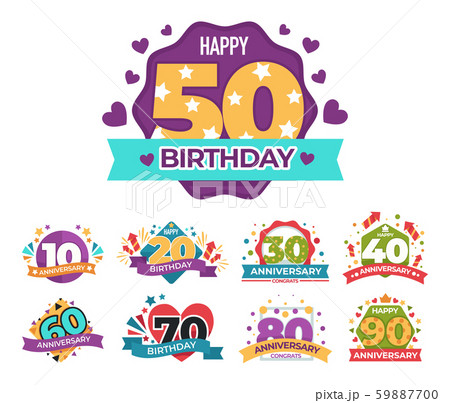 Birthday and anniversary greeting isolated icons, confetti and fireworks 59887700