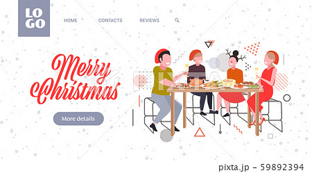 friends sitting at table having christmas dinner merry xmas happy new year winter holidays friends sitting at table having christmas dinner merry xmas happy new year winter holidays 59892394