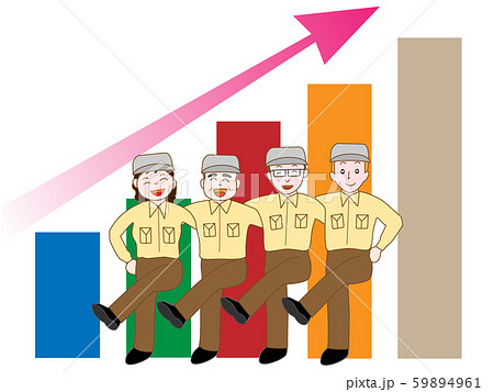 技術者たちのキャリアグラフとチームワークのイラスト素材