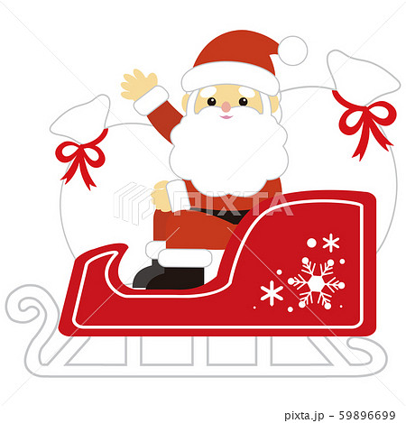 クリスマス ソリにのったサンタクロース プレゼント袋のイラスト素材 59896699 Pixta