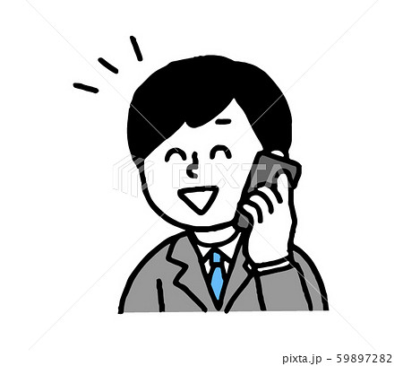 スマートフォンで会話するスーツ男性 シンプル のイラスト素材 5972