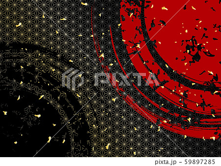 和柄 背景 円 麻の葉 黒と赤のイラスト素材