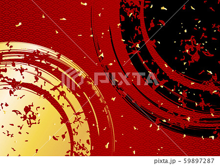 和柄 背景 円 青海波 黒と赤と金のイラスト素材