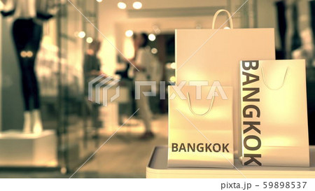 Bags with Bangkok text. Shopping in Thailand related conceptual 3D rendering Bags with Bangkok text. Shopping in Thailand related conceptual 3D rendering 59898537