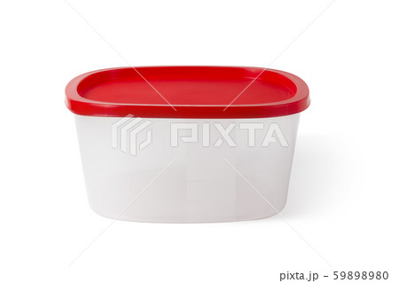 Plastic boxe with red lid Isolated on a white background with clipping paths with shadow and without 59898980