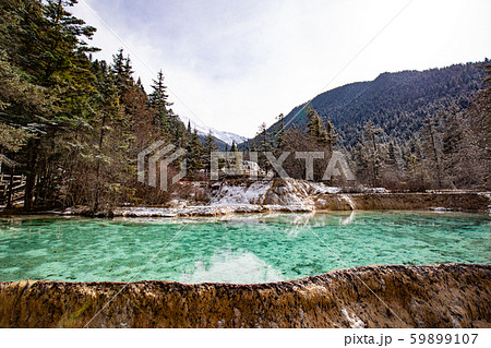 Beautiful amazing crystal pool in Huanglong Valley Beautiful amazing crystal pool in Huanglong Valley 59899107