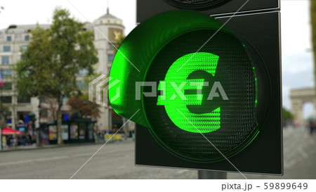 Euro sign on green traffic light signal. Forex related conceptual 3D rendering 59899649