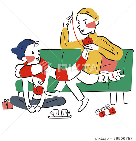 プレゼントを贈り合うカップル イラストのイラスト素材