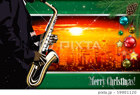 Christmas red green illustration with saxophone Christmas red green illustration with saxophone 59901120