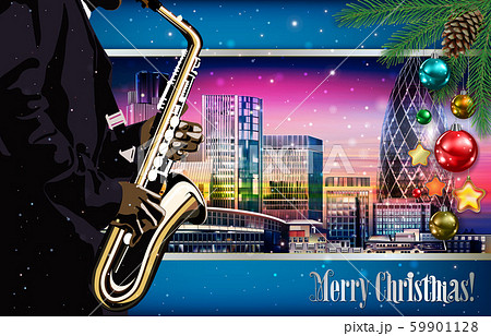 Christmas pink blue illustration with saxophone 59901128