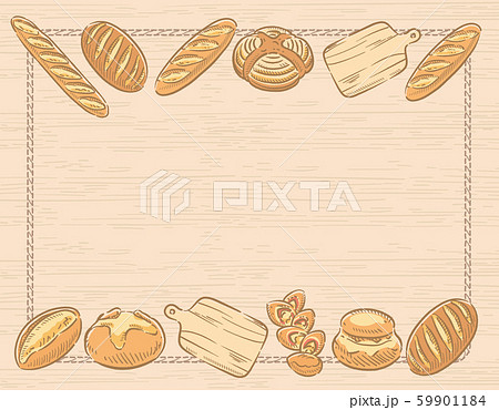 バゲットなどのパン 背景 フレーム素材 のイラスト素材