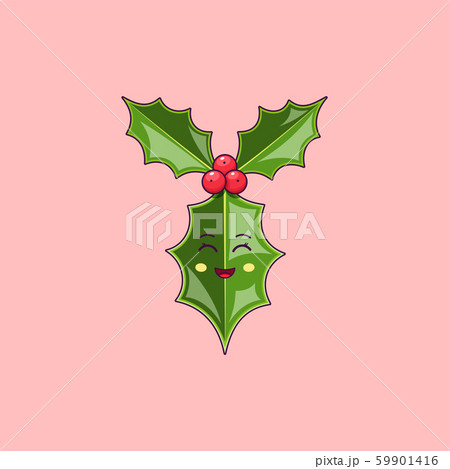 Cartoon kawaii Holly branch with Smile and Smiling 59901416