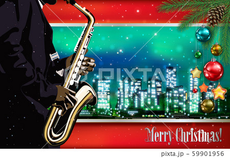 Christmas green red illustration with saxophone 59901956