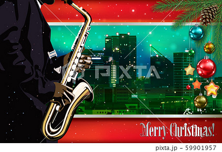 Christmas green red illustration with saxophone 59901957