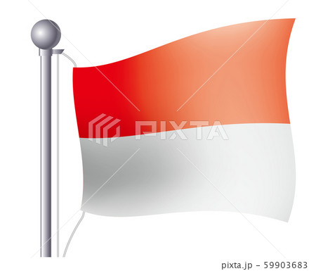 風にゆらめく国旗のイラスト アイコン インドネシアの国旗 フラッグ 右向きのイラスト素材