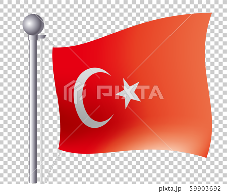 風にゆらめく国旗のイラスト アイコン トルコの国旗 フラッグ 右向きのイラスト素材