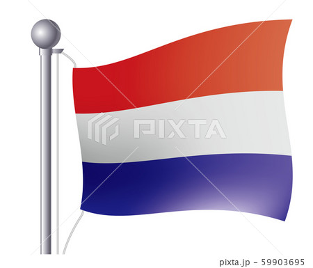 風にゆらめく国旗のイラスト アイコン オランダの国旗 フラッグ 右向きのイラスト素材