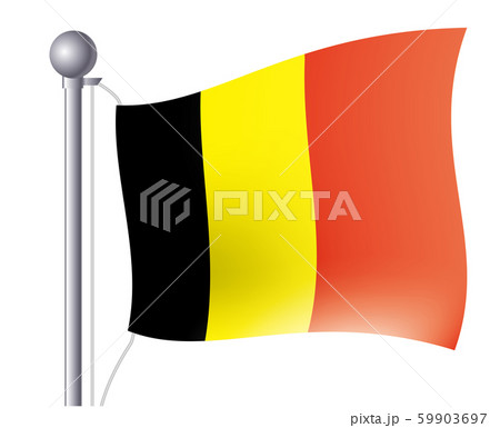 風にゆらめく国旗のイラスト アイコン ベルギーの国旗 フラッグ 右向きのイラスト素材