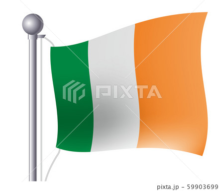 風にゆらめく国旗のイラスト アイコン アイルランドの国旗 フラッグ 右向きのイラスト素材