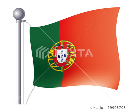 風にゆらめく国旗のイラスト アイコン ポルトガルの国旗 フラッグ 右向きのイラスト素材