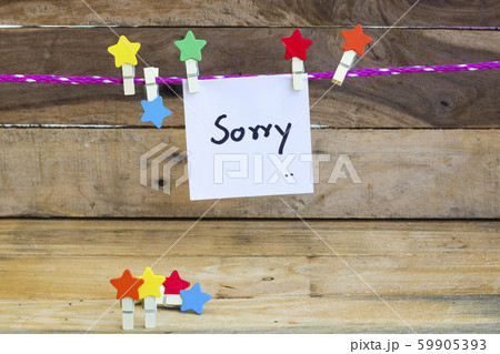sorry message card handwriting with colorful wooden star clips hang pink rope sorry message card handwriting with colorful wooden star clips hang pink rope 59905393