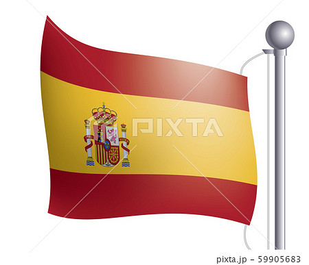 風にゆらめく国旗のイラスト アイコン スペインの国旗 フラッグ 左向きのイラスト素材