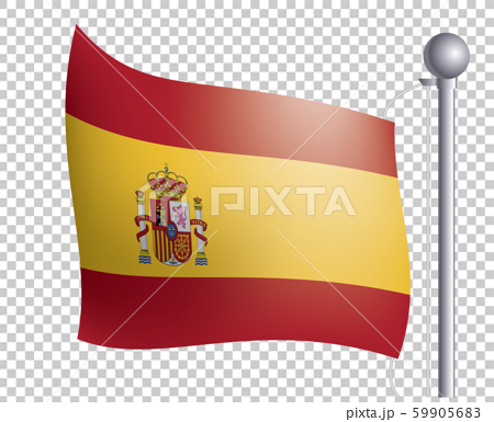 風にゆらめく国旗のイラスト アイコン スペインの国旗 フラッグ 左向きのイラスト素材