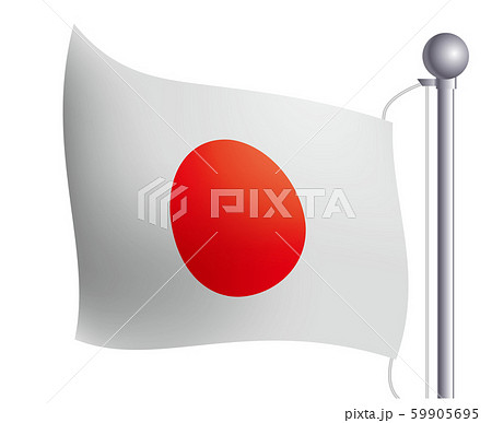 風にゆらめく国旗のイラスト アイコン 日本の国旗 フラッグ 左向きのイラスト素材