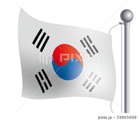 風にゆらめく国旗のイラスト アイコン 韓国の国旗 フラッグ 左向きのイラスト素材