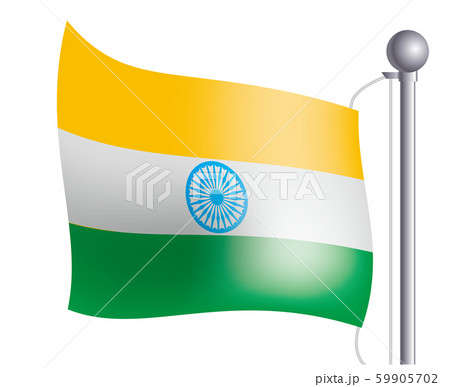 風にゆらめく国旗のイラスト アイコン インドの国旗 フラッグ 左向きのイラスト素材