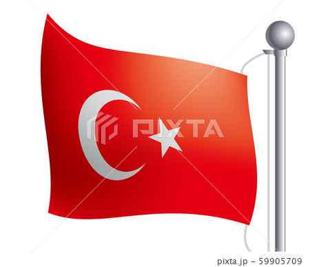風にゆらめく国旗のイラスト アイコン トルコの国旗 フラッグ 左向きのイラスト素材