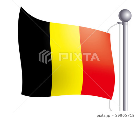 風にゆらめく国旗のイラスト アイコン ベルギーの国旗 フラッグ 左向きのイラスト素材