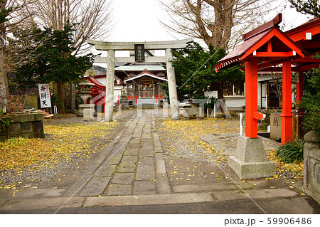 晩秋の北海道函館市の厳島神社境内の風景を撮影 59906486