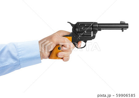 Hand with revolver gun 59906585